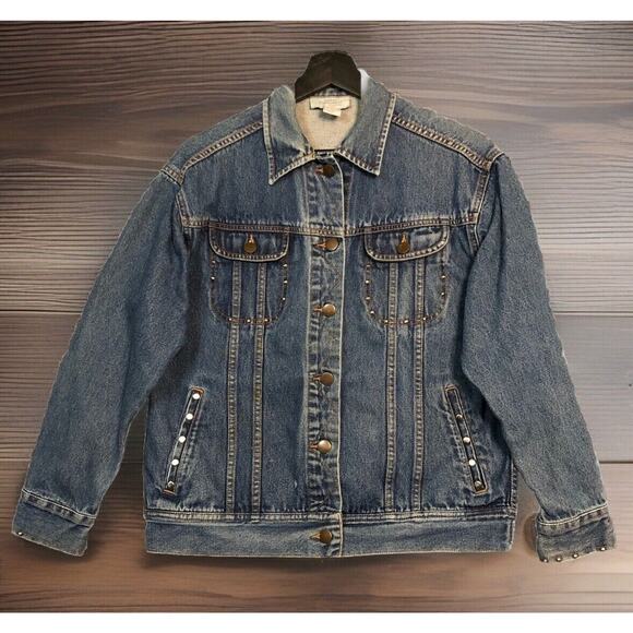 Great Northwest Denim Jacket S Womens Distressed Studded Faded Blue Country Chic - Picture 1 of 11
